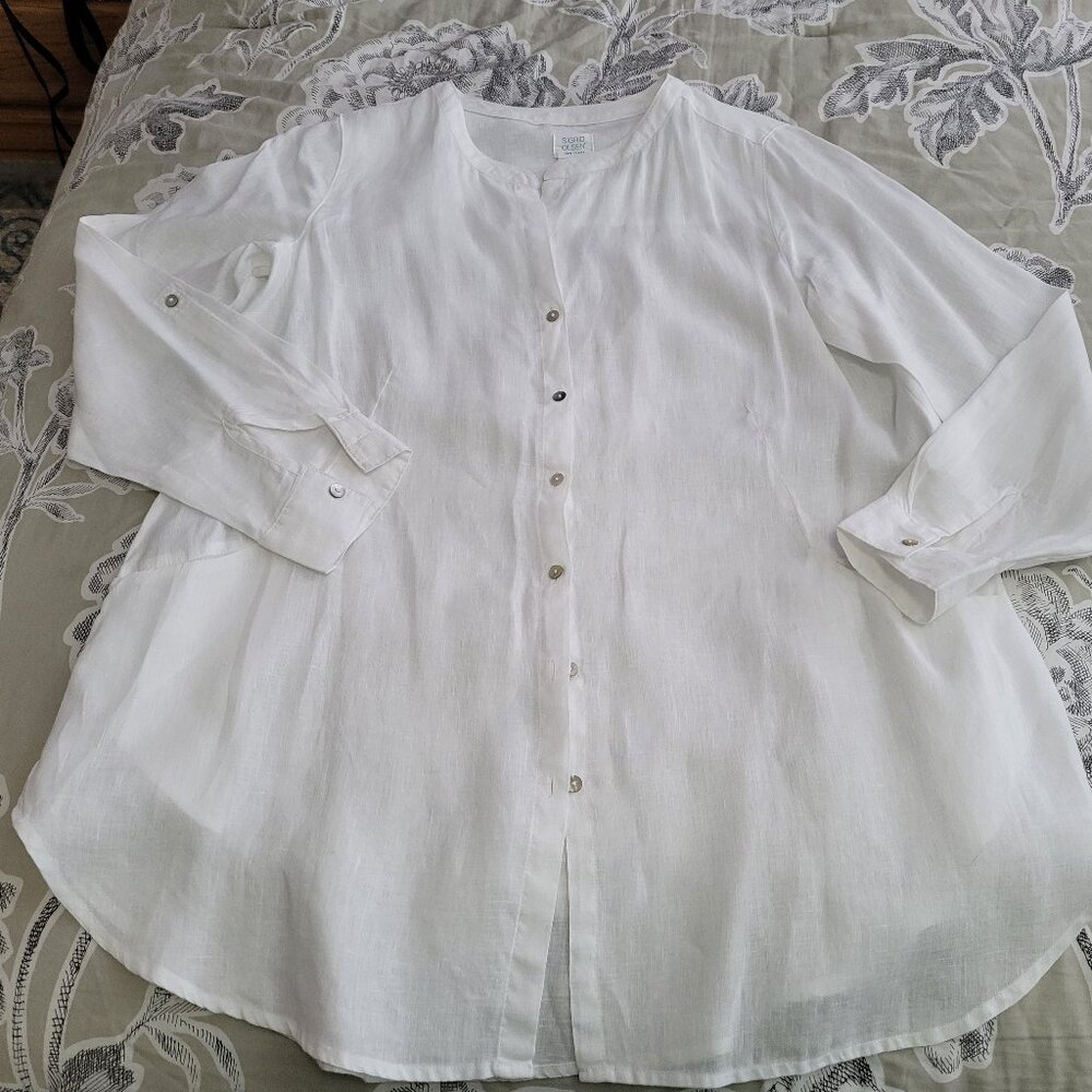 Sigrid Olsen Oversize White Linen Button-up Blouse Tunic Medium EUC